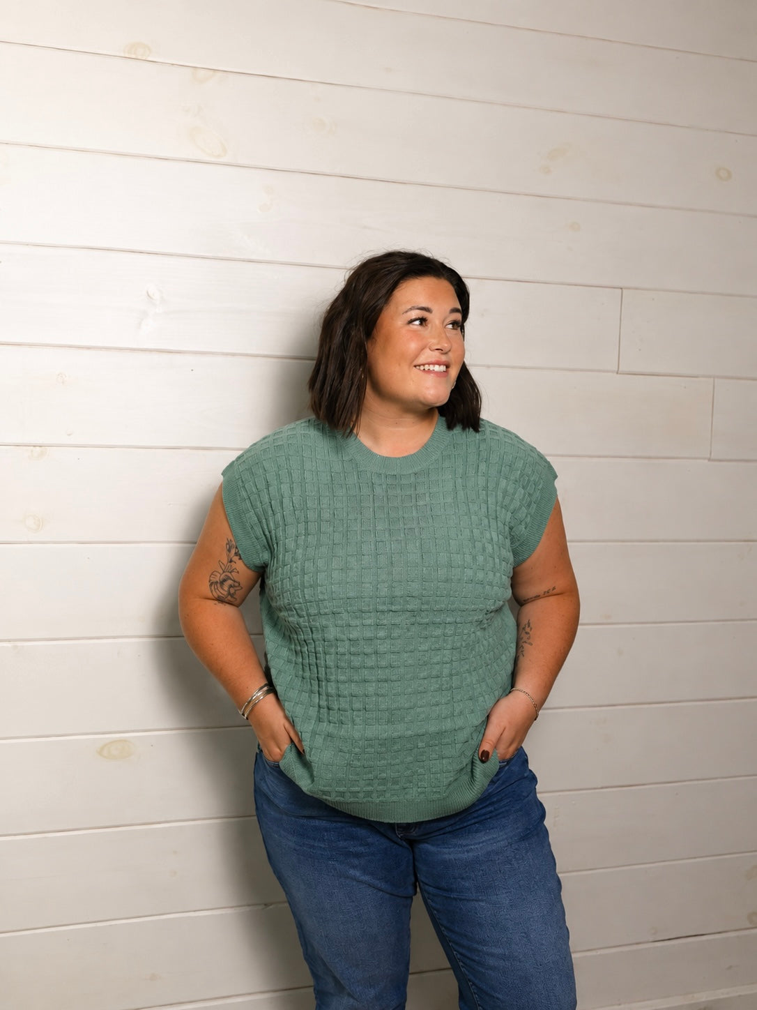 Cap Sleeve Textured Sweater
